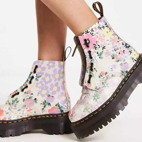 Dr. Martens Shoes - DR. MARTENS SINCLAIR FLORAL MASH UP PLATFORM ANKLE BOOTS